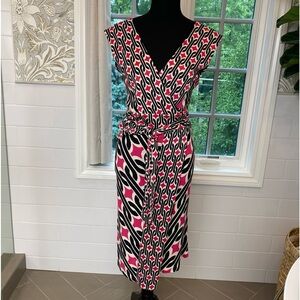 Vintage Diane Von Furstenburg Wrap Dress Size Small Hot Pink, Cream & Black